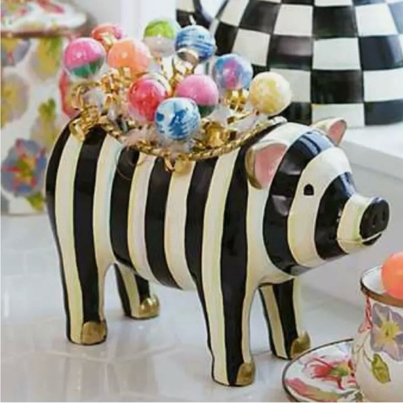 Mackenzie Childs Courtly Stripe Pig Planter Decor - Picture 2 of 2